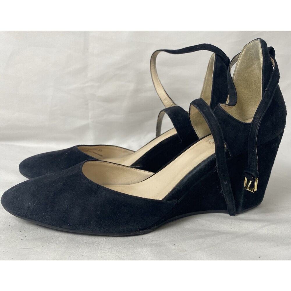 Cole Haan Grand Os Women’s Lacey Wedges Black Ankle Strap Soft Suede Pump 6B